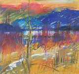 Orestes de Grandmaison, Untitled - A Colourful Mountain Lake, pastel on sandpaper