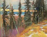 Orestes de Grandmaison, Untitled - Sunset in the Foothills, oil on wood board