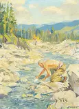 Peter Maxwell Ewart, Untitled - Prospecting, oil on wood board