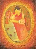 Francine Gravel, Portrait d'une Luthiste, 1981, mixed media on canvas