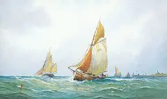 Charles E. Hannaford, Departure of Fishing Fleet Ostende, watercolour on paper