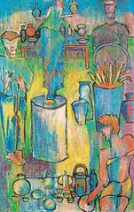 Charles Hannegan, Bush Fair Raku, 2000, mixed media on wood board