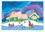 Ted Harrison, Ravens #97/150, 1983, colour silkscreen on paper