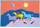 Ted Harrison, Horses #43/180, 1990, colour silkscreen on paper