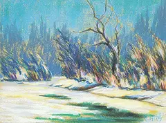 Reginald Llewellyn Harvey, Untitled - Winter Stream, pastel on paper