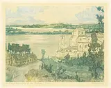 Nicholas Hornyansky, Old Fort Chambly on the Richeleau River, colour etching on paper