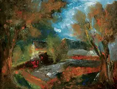 Stephane Le Grec, Untitled - Farm Through the Trees, oil on canvas