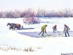 Michael Lonechild, Untitled - Hockey Night in Canada, acrylic on canvas