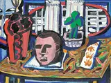David Pugh, Still Life with Head on Table, 1973, oil on canvas board