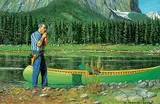 Wilhelm Magnussen Raade, From Upper Kananaskis Lake, Wilhelm Magnussen Raade and Canoe, 1968, oil on wood board