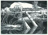 Vermilion Lakes #34/100 by Margaret Shelton, 1944, lino block on paper, sold Dec 2018
