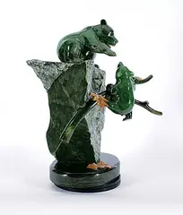 Lyle Sopel, Untitled - Mother and Cub on Branch, jade and stone sculpture