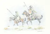 Gerald T. Tailfeathers, Untitled - Two Braves Head to War
