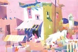 Frank Webb, Untitled - City in Pink, watercolour on paper