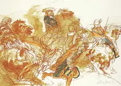 Claude Weisbuch, Avant la Bataille #28/250, colour lithograph on paper