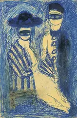 Rose Wiselberg, Untitled - Blue Masquerade, ink on paper