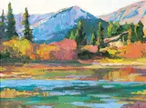 Susan Woolgar, Crowsnest Lake, oil on paper board