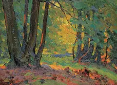 John William Beatty, Autumn Landscape, 1928, oil on wood board