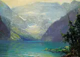 Frederic Marlett Bell-Smith, Golden Sunlight, Lake Louise, oil on paper board