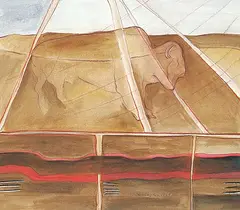 Joane Cardinal-Schubert, Buffalo Lodge, 1980, mixed media on paper