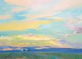 Orestes de Grandmaison, Crimson Skies, oil on canvas board