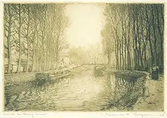 Clarence Gagnon, Canal du Loing, Moret, 1908, etching on paper