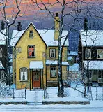 John Kasyn, At the Break of Dawn [Sackville St. Toronto], oil on wood board