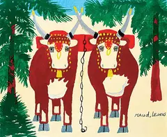 Maud Lewis, Untitled - Pair of Oxen, oil on paper board