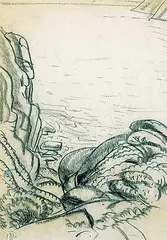 Rocky Shoreline by Arthur Lismer, graphite on paper, sold Nov 2018