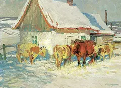 Winter Warmth by Robert Lougheed, oil on paper board, sold Nov 2018