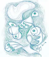Nesting Bird by Daphne Odjig, 2012, coloured pencil on paper, sold Nov 2018