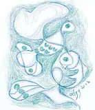 Daphne Odjig, Nesting Bird, 2012, coloured pencil on paper