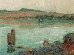 Sarah Robertson, Untitled - On the St. Lawrence, oil on wood board