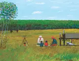 Me and My Family Having a Lunch by Allen Sapp, acrylic on canvas, sold Nov 2018