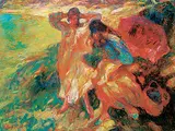 Juan Beltran Bofill, Untitled - Picnic by the Shore, oil on canvas