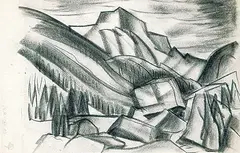 André Charles Biéler, Untitled - Rocky Mountains, Banff, 1947, charcoal on paper