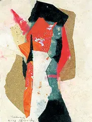 Frank Leonard Brooks, Untitled - Composition in Red and Black, 2003, mixed media collage on paper board