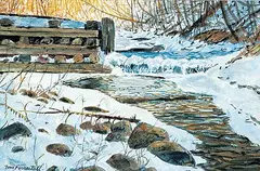 Thomas DeVany Forrestall, Untitled - Spring Creek Thaw, watercolour on paper
