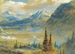 Marmaduke Matthews, A Misty Morning at Banff, Alberta, watercolour on paper