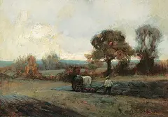Adam Edwin Proctor, Untitled - Thrashing, 1901, oil on wood board