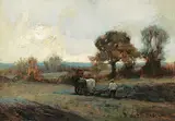 Adam Edwin Proctor, Untitled - Thrashing, 1901, oil on wood board