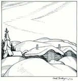 Carl Schaefer, Two Cabins, Winter, Hanover, 1930, ink on paper