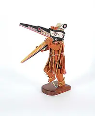 Andrew Coon, Kwakiutl Figure with Moveable Mask, painted wood carving