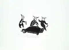 Tivi Etok, Spirits with Great Bearded Seal #46/50, 1974, stonecut on paper