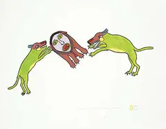 Janet Kigusiuq, A Frightened Spirit #23/50, 1973, colour stonecut on paper