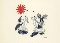 Agnes Nanogak, Worshipping the Rising Sun #42/50, 1972, colour stonecut on paper