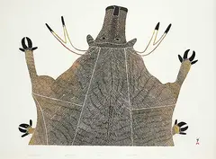 Pudlo Pudlat, Pungnialuk #41/50, 1978, colour stonecut on paper