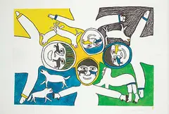 Simon Tookoome, A Vision of Animals #11/50, 1972, colour stonecut on paper
