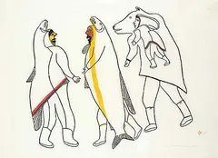 Mark Uqayuittuq, Friendly Spirits #24/50, 1972, colour stonecut and stencil on paper