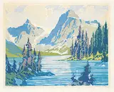 Emerald Lake #15/100 by A.C. and Barbara Leighton - Barleigh, colour wood block on paper, sold Sep 2018